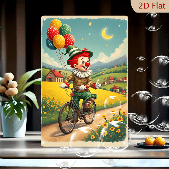 1pc Metal Wall Sign, 8x12 Inches, Vintage Clown Riding Bicycle with Balloons Decorative Sign, Perfect for Kids' Parties, Festivals, Home Decoration, Playrooms, Cafes, Bars, and Garden Decor