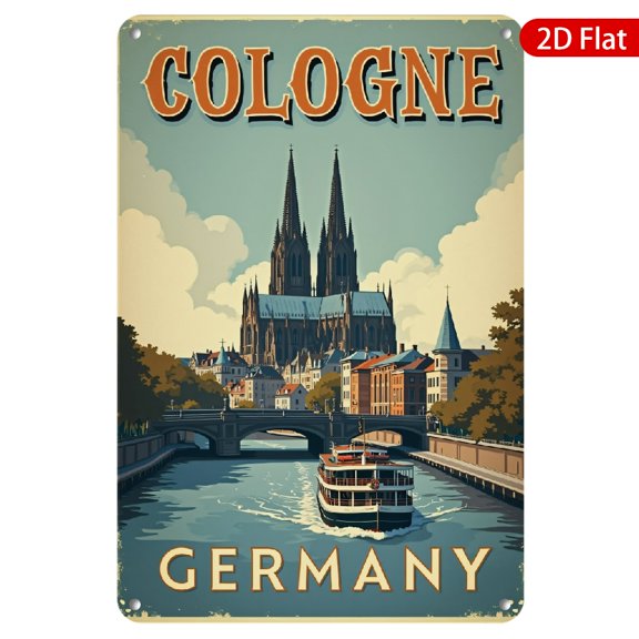 1pc Metal Wall Sign, 8x12 Inches, Vintage Cologne Germany Design, Rustproof & UV Protected, Perfect for Home, Office, Cafe, or Bar Decor, Great for Travelers and City Lovers, Unique Wall Art