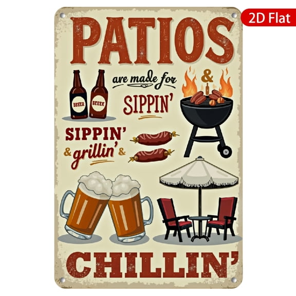 1pc Metal Wall Sign, 8x12 Inches, Vintage Design Featuring BBQ Grill, Beer, and Patio Theme, Rustproof & UV Protected, Perfect for Outdoor Spaces, Home Bars, Patios, Gardens, Cafes, and Man Caves