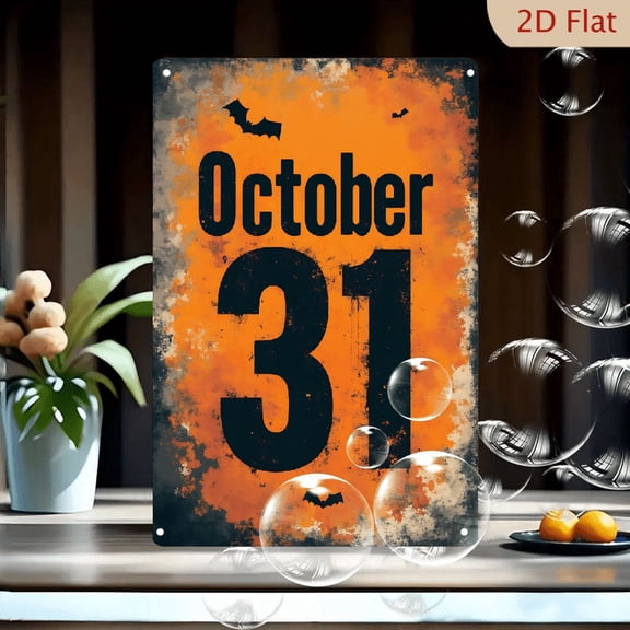 1pc Metal Wall Sign, 8x12 Inches, Vintage Distressed October 31st Halloween Date Decor, Spooky Bat Theme Holiday Tin Sign, Ideal for Outdoor, Porch, Garage, Home, Cafe, Bar, Garden Decor, Holiday