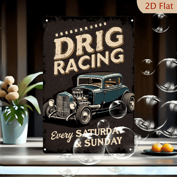 1pc Metal Wall Sign, 8x12 Inches, Vintage Drag Racing Decorative Sign, Great for Car Enthusiasts, Perfect for Garage, Man Cave, Home Decor, Bar, Cafe