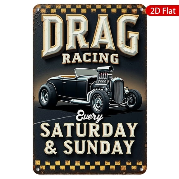 1pc Metal Wall Sign, 8x12 Inches, Vintage Drag Racing Theme, Rustproof & UV Protected, Perfect for Garage, Man Cave, Car Enthusiast Decor, Ideal for Home, Bar, or Cafe, Classic Car Art