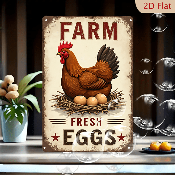 Hen Sign 1pc Metal Wall Sign, 8x12 Inches, Vintage Farm Fresh Eggs Chicken Hen ...