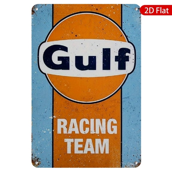 1pc Metal Wall Sign, 8x12 Inches, Vintage Gulf Racing Team Design, Rustproof & UV Resistant, Perfect for Garage, Man Cave, Home Bar, Office, Cafe, or Racing Enthusiast Decor, Durable Metal Artwork