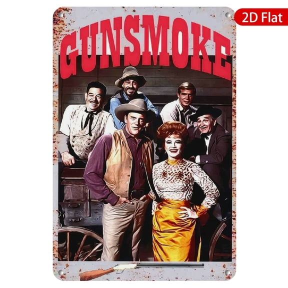 1pc Metal Wall Sign, 8x12 Inches, Vintage Gunsmoke TV Show Poster, Durable & Rustproof, Perfect for Home, Bar, Game Room, Western Decor, Collectible Art, Unique Gift Idea, Classic Americana Tribute