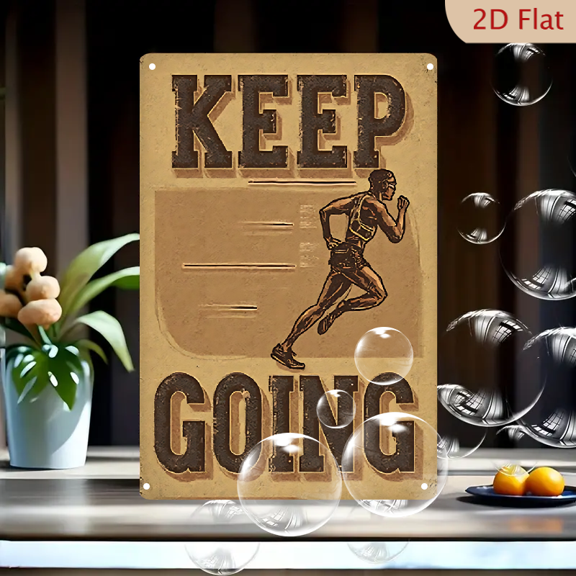 1pc Metal Wall Sign, 8x12 Inches, Vintage 'Keep Going' Runner Motivational Tin Sign, Inspirational Fitness Wall Decor Plaque, Ideal for Gym, Home Office, Workout Space, Athlete's Room, Garage