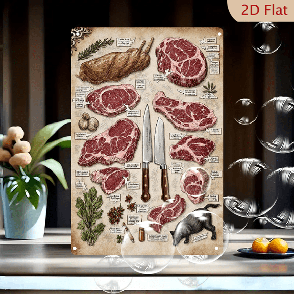 1pc Metal Wall Sign, 8x12 Inches, Vintage Meat Cuts Chart Decorative Sign, Ideal for Kitchen, Butcher Shop, Restaurant, Home Bar, Culinary Decor, Cooking Enthusiast