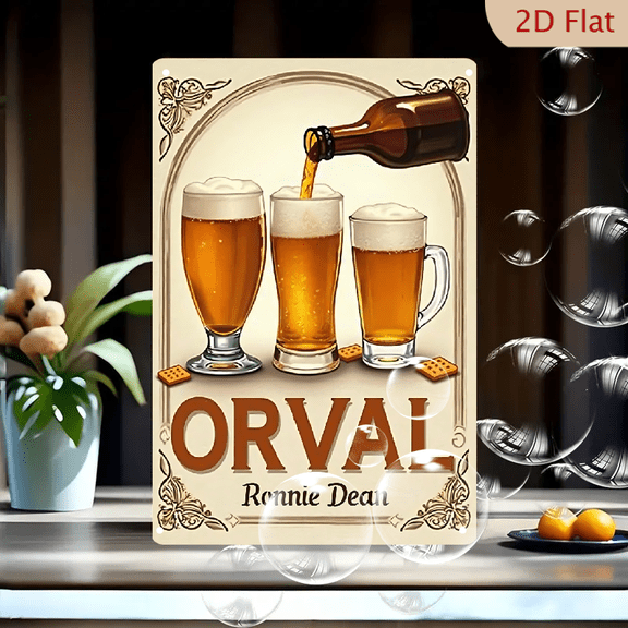 1pc Metal Wall Sign, 8x12 Inches, Vintage ORVAL Ronnie Dean Beer Pouring Glasses Decorative Sign, Classic Brewery Art, Ideal for Home Bar, Pub, Kitchen, Man Cave, Restaurant, Cafe, Game Room, Garage