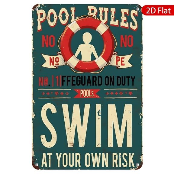 1pc Metal Wall Sign, 8x12 Inches, Vintage Pool Rules Design, Rustproof & UV Protected, Perfect for Indoor and Outdoor Use, Ideal for Home, Poolside, Bar, or Cafe Decor, Durable Metal Outdoor Sign