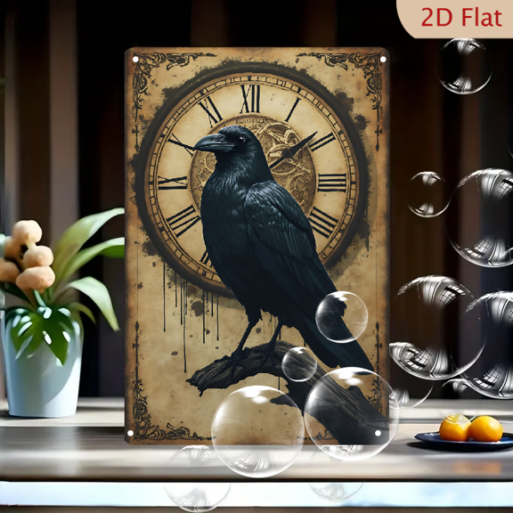 1pc Metal Wall Sign, 8x12 Inches, Vintage Raven and Clock Decorative Sign, Perfect for Halloween, Gothic Home Decor, Ideal for Indoor, Outdoor, Porch, Cafe, Bar, Garden, and Holiday Decorations