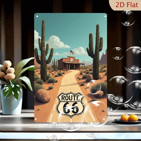 1pc Metal Wall Sign, 8x12 Inches, Vintage Route 66 Desert Landscape Decorative Sign, Perfect for Home, Garage, Cafe, Restaurant, Bar, Road Trip Theme Decor, Outdoor and Indoor Use