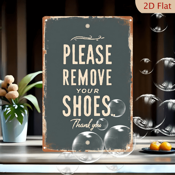 1pc Metal Wall Sign, 8x12 Inches, Vintage Rustic Farmhouse "Please Remove Your Shoes" Entryway Sign, Distressed Look No Shoes Policy Wall Decor, Ideal for Home Door, Mudroom, Living Room,