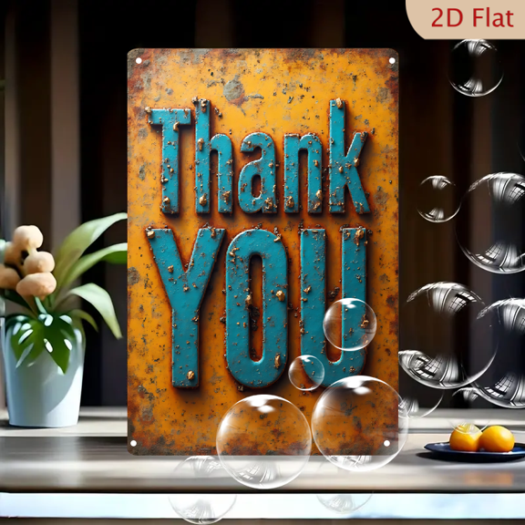 1pc Metal Wall Sign, 8x12 Inches, Vintage Rustic "Thank You" Decorative Plaque, Distressed Teal Blue Lettering on Textured Rusty Orange Background, Ideal for Home, Office, Cafe, Bar, Shop, Garage,