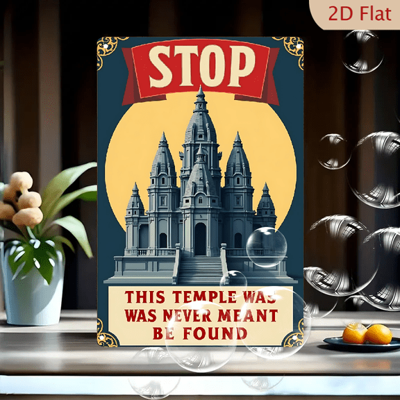 1pc Metal Wall Sign, 8x12 Inches, Vintage Stop Sign with Temple Design, Perfect for Outdoor and Indoor Use, Ideal for Home, Office, Garden, Cafe, Bar Decor, Unique Decorative Signs