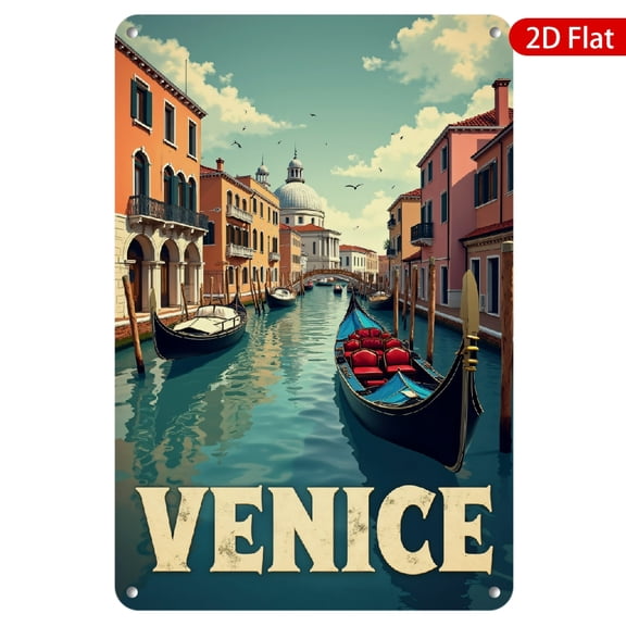 1pc Metal Wall Sign, 8x12 Inches, Vintage Venice Scene, Rustproof & UV Protected, Perfect for Home Decor, Cafe, Bar, Garden, Coastal Theme, Nautical Art, Unique Gift for Travelers and Art Enthusiasts