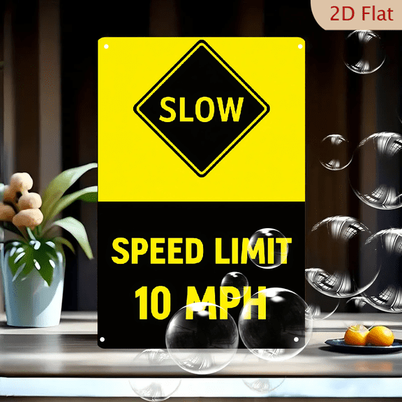 1pc Metal Wall Sign, 8x12 Inches, Vintage Yellow Black Slow Speed Limit 10 MPH Traffic Warning Sign, Ideal for Driveway, Garage, Farm, Private Road, Yard, Home, Cafe, Bar Decor, Safety