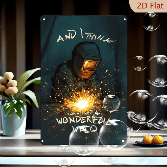 1pc Metal Wall Sign, 8x12 Inches, Welder Art Tin Sign, Humorous "AND I THINK WHAT A WONDERFUL WELD" Quote Plaque, Vintage Style Workshop Garage Decor, Ideal Gift for Welders