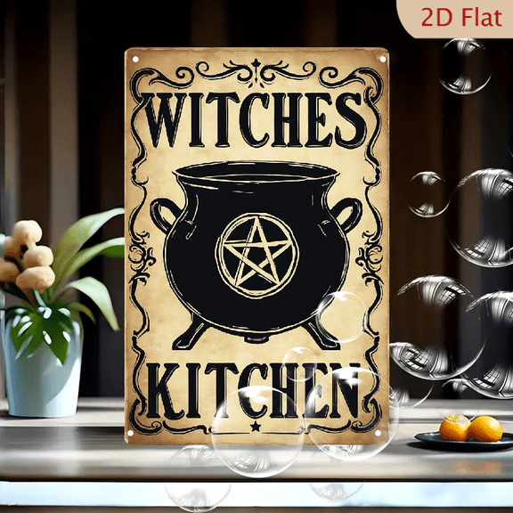 1pc Metal Wall Sign, 8x12 Inches, Witches Kitchen Decorative Sign, Featuring a Cauldron and Pentagram Design, Perfect for Halloween Decor, Ideal for Home, Kitchen, Cafe, Bar, Garden