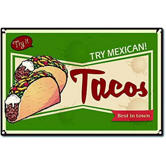 1pc Mexican Tacos Metal Wall Sign Vintage Metal Wall Decor Decoration Art Mural Hanging Iron Painting