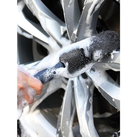 1pc Microfiber Long-Handle Wheel Brush, Scratch-Free Soft Bristle, Auto Wheel & Tire Detailing Cleaning Tool