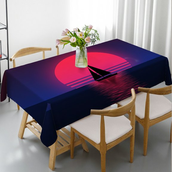 1pc Midnight Ocean Lightning Print Rectangular Tablecloth, Festive Table Setting Holiday Party Tablecloth, Midnight Ocean Lightning