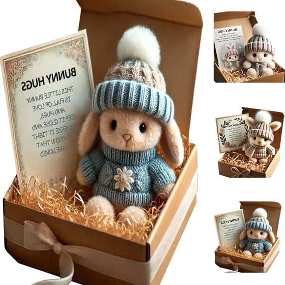 1pc Mini Bunny Hug Cute Easter Gift Plush 2026 Bunny in a Box Hugs Positive Bunny Stuffed Animal Rabbit Soft Floppy Easter Ideas, Easter Decorations for Home, Easter Basket Stuffers (C)