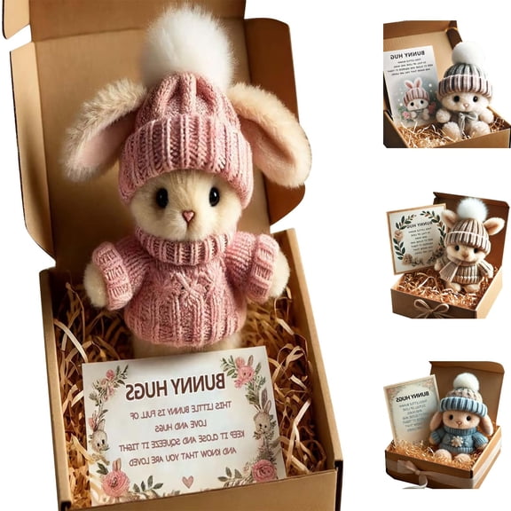 1pc Mini Bunny Hug Cute Easter Gift Plush 2026 Bunny in a Box Hugs Positive Bunny Stuffed Animal Rabbit Soft Floppy Easter Ideas, Easter Decorations for Home, Easter Basket Stuffers (D)