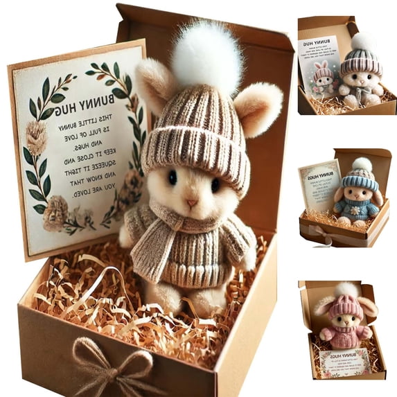 1pc Mini Bunny Hug Cute Easter Gift Plush 2026 Bunny in a Box Hugs Positive Bunny Stuffed Animal Rabbit Soft Floppy Easter Ideas, Easter Decorations for Home, Easter Basket Stuffers (B)