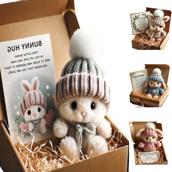 1pc Mini Bunny Hug Cute Easter Gift Plush 2026 Bunny in a Box Hugs Positive Bunny Stuffed Animal Rabbit Soft Floppy Easter Ideas, Easter Decorations for Home, Easter Basket Stuffers (A)