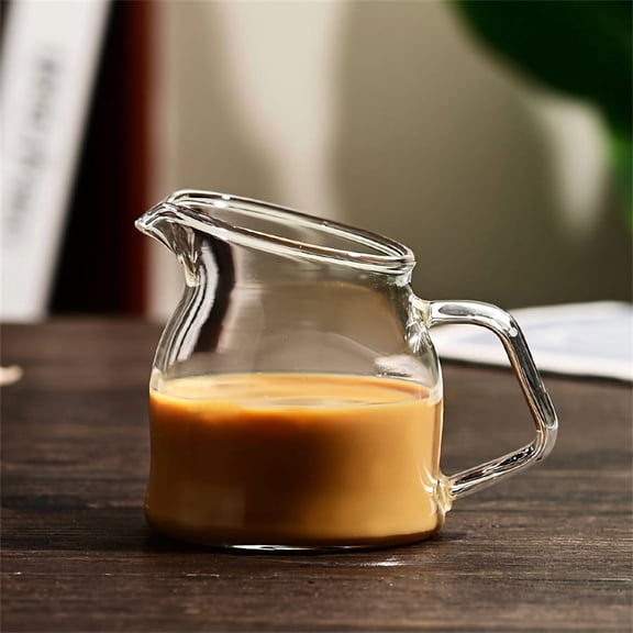 1pc Mini Glass Milk Pitcher with Slanted Spout, Heat Resistant Microwave Safe Coffee Cup for Honey Syrup Sauce, Durable Reusable Cup for Home Restaurant