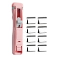thumbnail image 1 of 1pc Mini Push Stapler Clamp Staplers,Portable Binder Clip Stapler, Includes 8 Reusable Clips,40 Sheet Capacity,Handheld Paper Clip Dispenser for Desktop Document,Home Office Supplies(Pink), 1 of 9