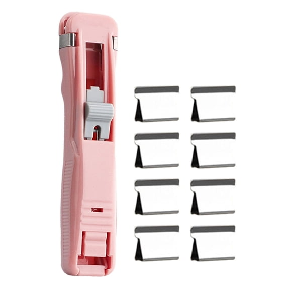 1pc Mini Push Stapler Clamp Staplers,Portable Binder Clip Stapler, Includes 8 Reusable Clips,40 Sheet Capacity,Handheld Paper Clip Dispenser for Desktop Document,Home Office Supplies(Pink)