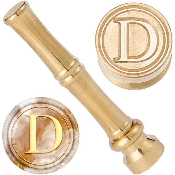 1pc Mini Wax Seal Stamps D Alphabet Wax Stamp 15mm Golden Metal Brass Retro Vintage Initial Sealing Stamps with Bamboo Stick Handle