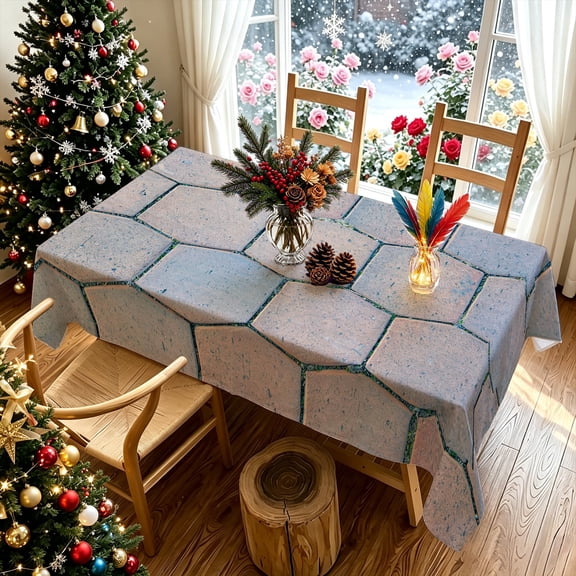 1pc Minimalist Blue Turquoise Hexagon Grid Print Tablecloth, Living Room Kitchen Patio Holiday Table Decor, Thanksgiving & Christmas Gifts