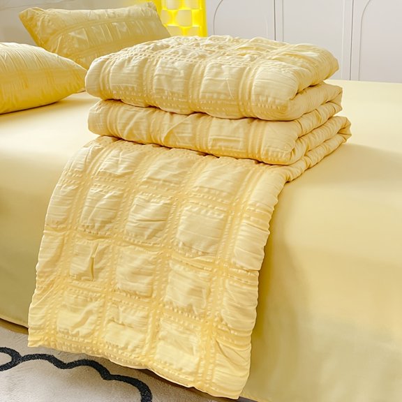 1pc Minimalist Bubble Weave Cooling Summer Quilt Soft Breathable Colorfast Quilted Blanket Washable for Home Bedroom