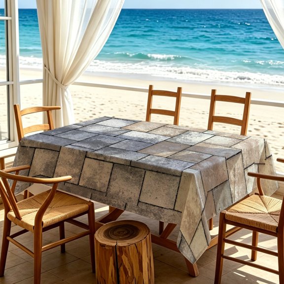 1pc Minimalist Distressed Grey Brick Grid Printed Tablecloth, Dining Room Holiday Gathering Table Decor, Thanksgiving & Christmas Gifts