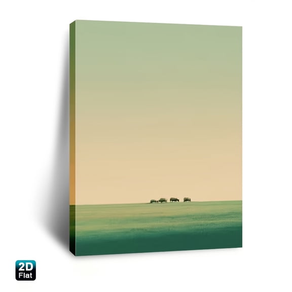 1pc Minimalist Grassland with Cattle Silhouette (Framed Wrapped Canvas), 2D Flat