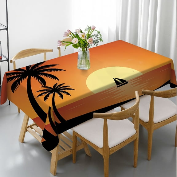 1pc Minimalist Island Sunset Print Tablecloths for dining table, Kitchen Accessories  Holiday-Themed Design, Minimalist Island Sunset