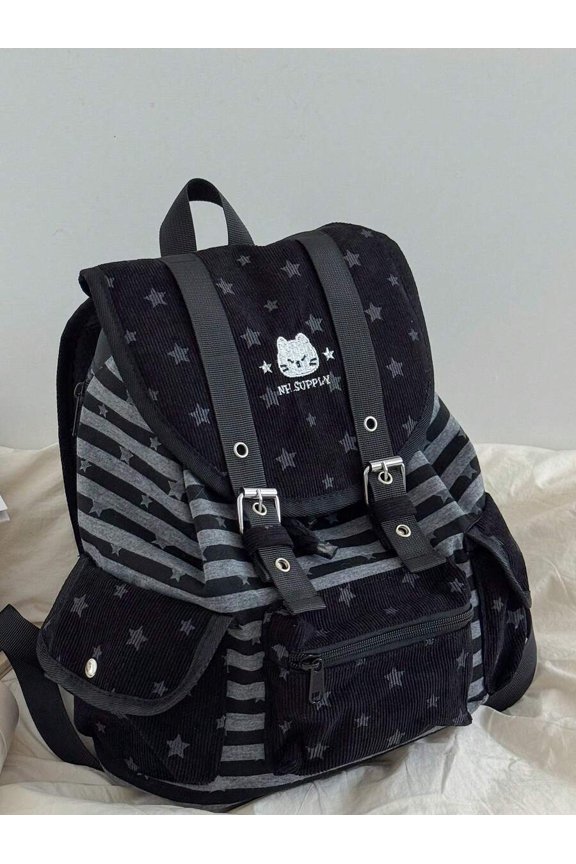 1pc Minimalist Large Capacity Multi-Pocket Drawstring Backpack, Striped Star Pattern, Suitable For Traveling, Sightseeing, Vacation, Fits Clothes, Books, Laptop