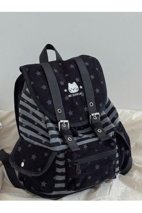 1pc Minimalist Large Capacity Multi-Pocket Drawstring Backpack, Striped Star Pattern, Suitable For Traveling, Sightseeing, Vacation, Fits Clothes, Books, Laptop