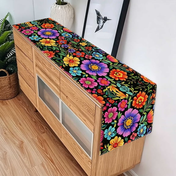 1pc Mixed Color Daisy Ethnic Floral 2D Table Runner, Kitchen Yard Cinco De Mayo Carnival Decor, Rustic Farm Table Centerpiece Gift, Christmas Thanksgiving Labor Day