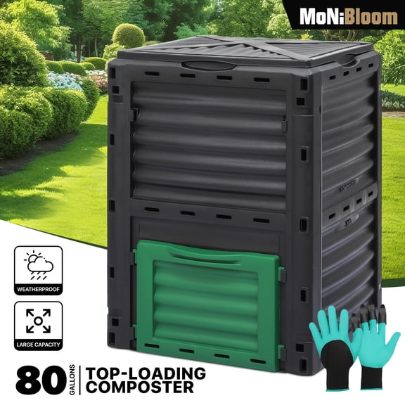 1pc MoNiBloom 80 Gallon Outdoor Compost Tumbler Bin - BPA Free, All-Season Fast Working Rotating Composter with Sliding Door for Garden Patio, Square Shape, No Power Needed