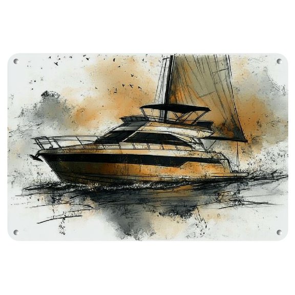 1pc Modern Abstract Boat Design Iron Art Print, Frameless 12x8 Inch - Expressive Brushstroke &amp; Color Splash Technique for Home Decor, Nautical Decor, 2D, Perfect for Room Decor