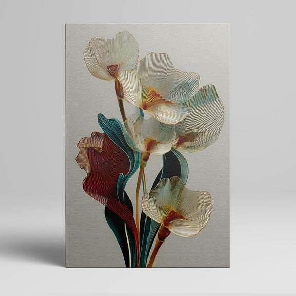 1pc Modern Abstract Floral Canvas Wall Art with Gold - Accented Petals and Vibrant Foliage, Framed Decor room hanging Wall Picture Decor for Home Gifts, living room, bathroom, bedroom, kitchen wall