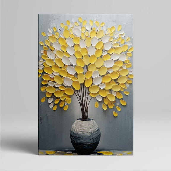 1pc Modern Abstract Yellow and White Leaf - Tree in Vase Framed Decor room hanging Wall Picture Decor for Home Gifts, living room, bathroom, bedroom, kitchen wall art decor canvas wall art