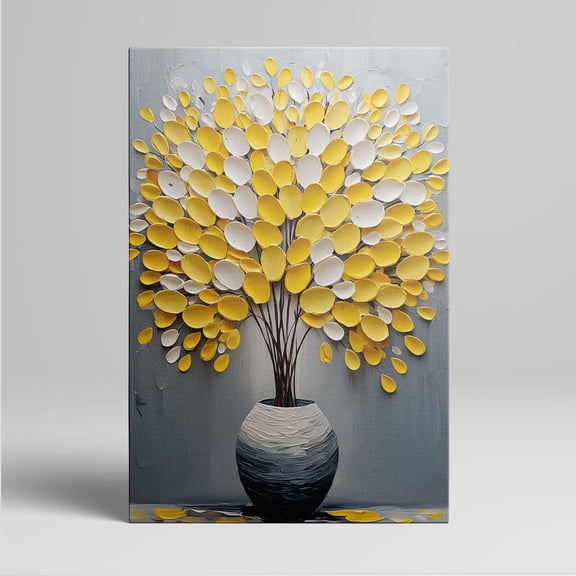 1pc Modern Abstract Yellow and White Leaf - Tree in Vase Framed Decor room hanging Wall Picture Decor for Home Gifts, living room, bathroom, bedroom, kitchen wall art decor canvas wall art