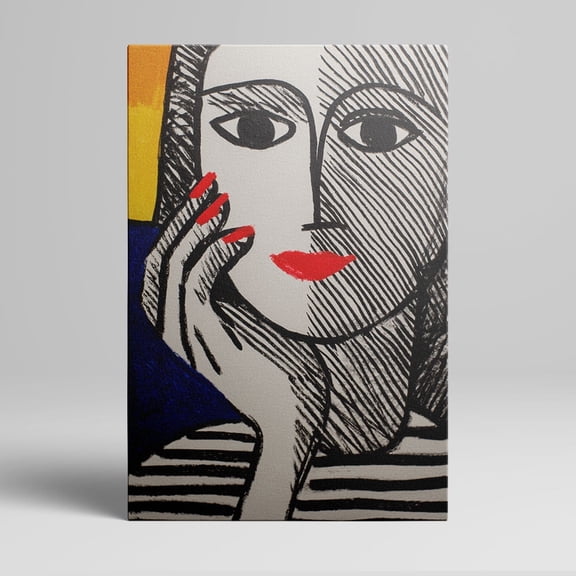 1pc Modern Art - Stylized Woman Portrait with Bold Red Lips and Nail Canvas Wall Art, framed Decor room hanging Wall Picture Decor for Home Gifts, living room, bathroom, bedroom, kitchen wall art