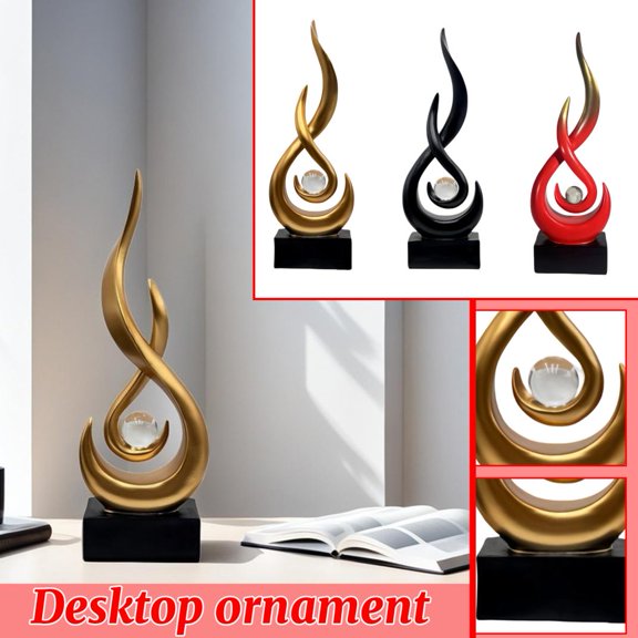 1pc Modern Artistic Flame Resin Sculpture, Sleek Golden Decorative Statue with Creative Curved Design, Elegant Accent Piece for Living Room, Bedroom, Office, Home Decor & Modern Interior Styling