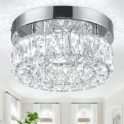 1pc Modern Crystal Chandeliers 7.9" Dimmable Mini LED Ceiling Light Fixtures Stainless Steel Flush Mount Ceiling Chandelier Light For Bedrooms Foyer Hallway Closet Christmas Gift (Remote Control)