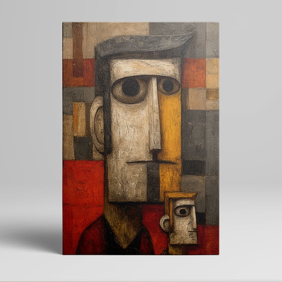 1pc Modern Cubist - style Canvas Painting of a Man and a Small Figure with Geometric Patterns, framed Decor room hanging Wall Picture Decor for Home Gifts, living room, bathroom, bedroom, kitchen